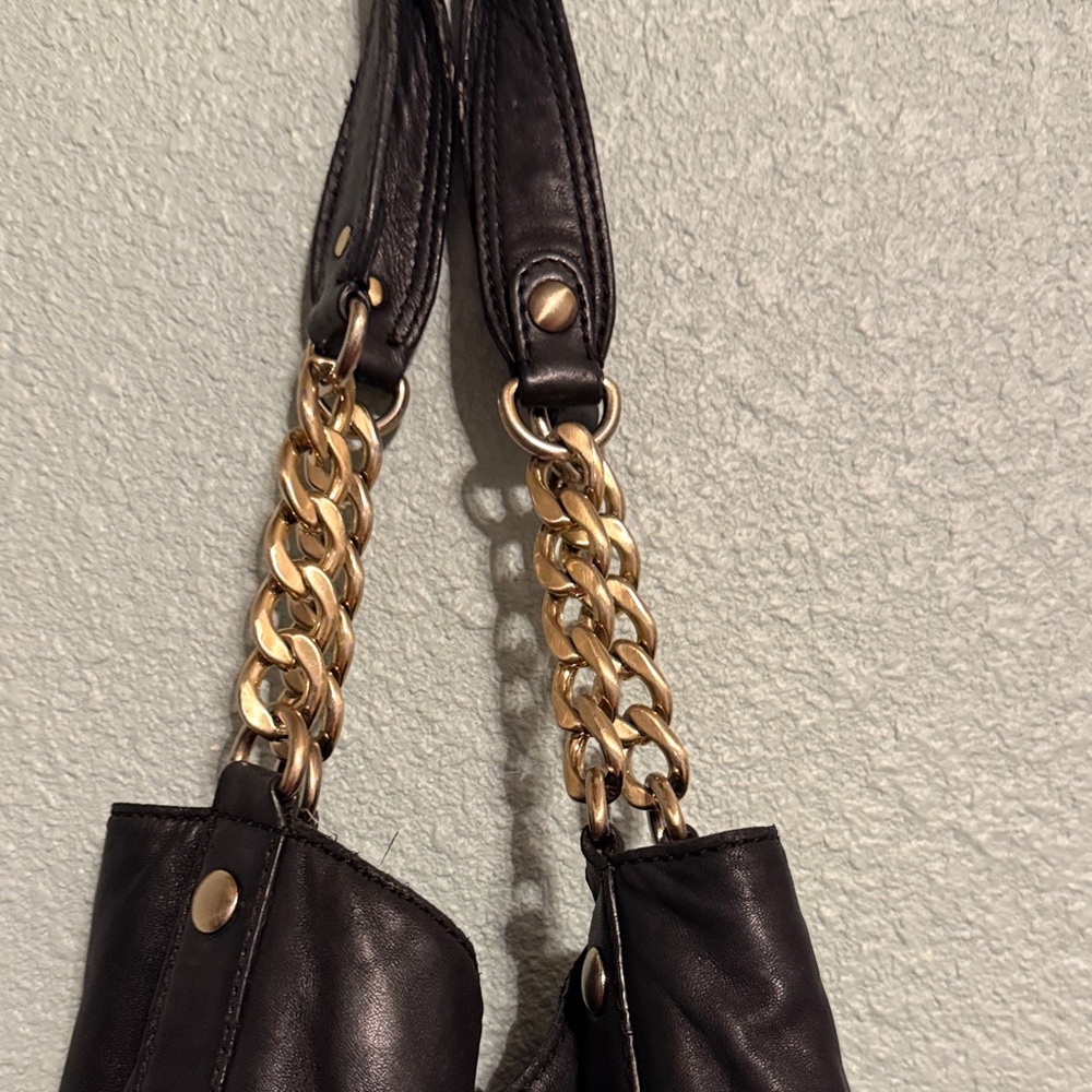 Genuine Michael Kors Black Leather Chain-Handle Shoulder Bag 14” x 15” x 6” - Picture 4 of 9